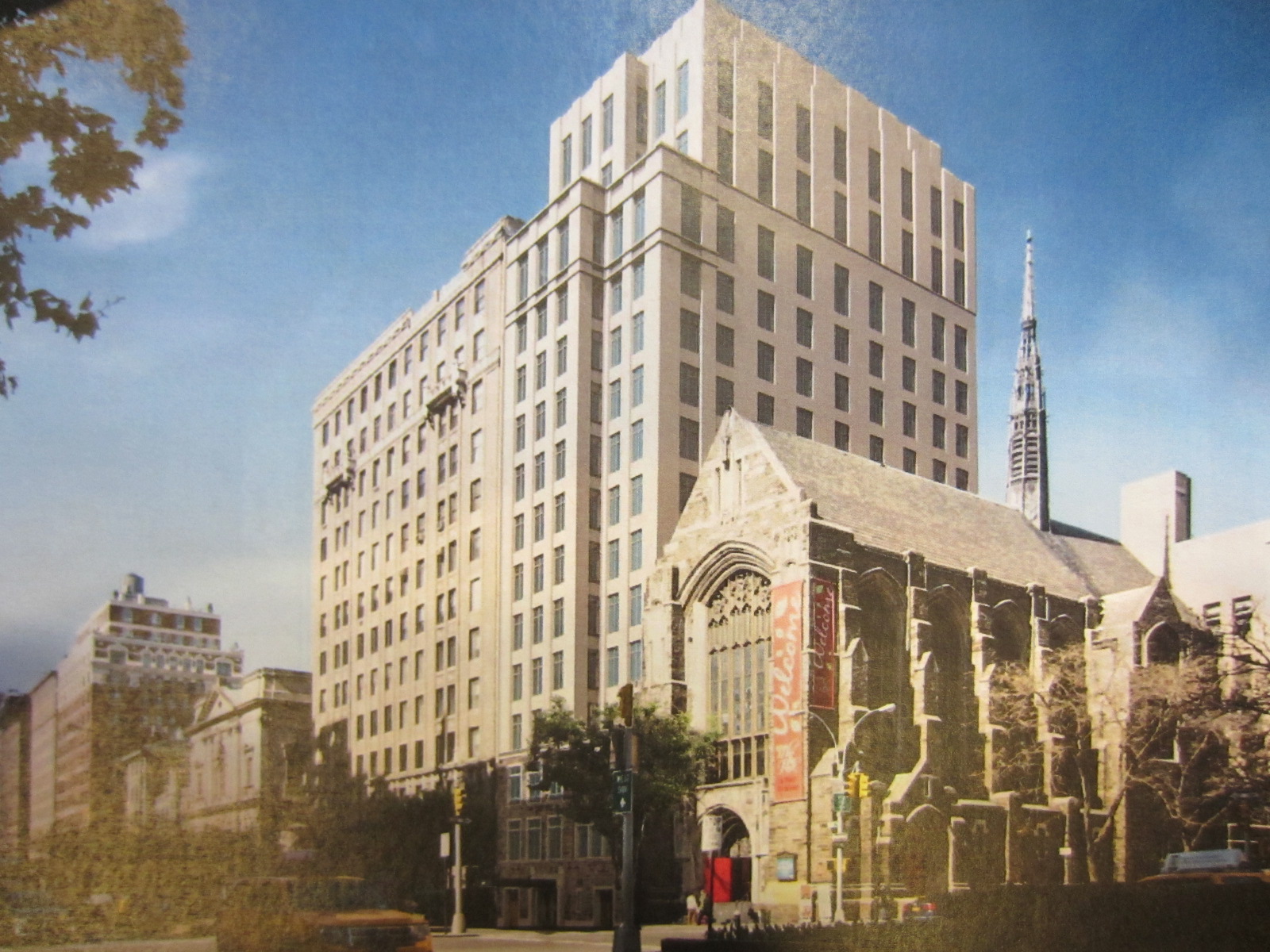 Rendering of new tower adjacent to Park Avenue Christian Church. Image credit: CityLand