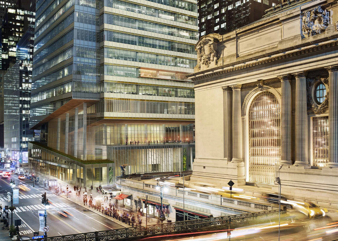 Architect's rendering of One Vanderbilt Place and Grand Central Terminal.  Image credit: Kohn Pedersen Fox Associates