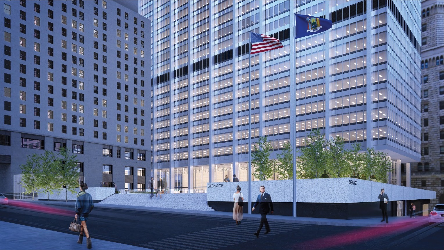 Architect rendering of the restored parapet to Chase Manhattan Plaza.  Image credit: Fosun