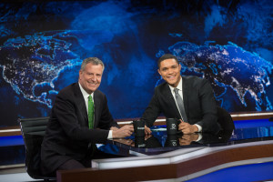 Mayor Bill de Blasio with Trevor Noah on the Daily Show. Image credit: Michael Appleton/Mayoral Photography Office